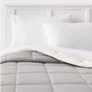 GRAY - Microfiber Reversible Comforter (Size TWIN Extra Long)-Faux Shearling-NEW